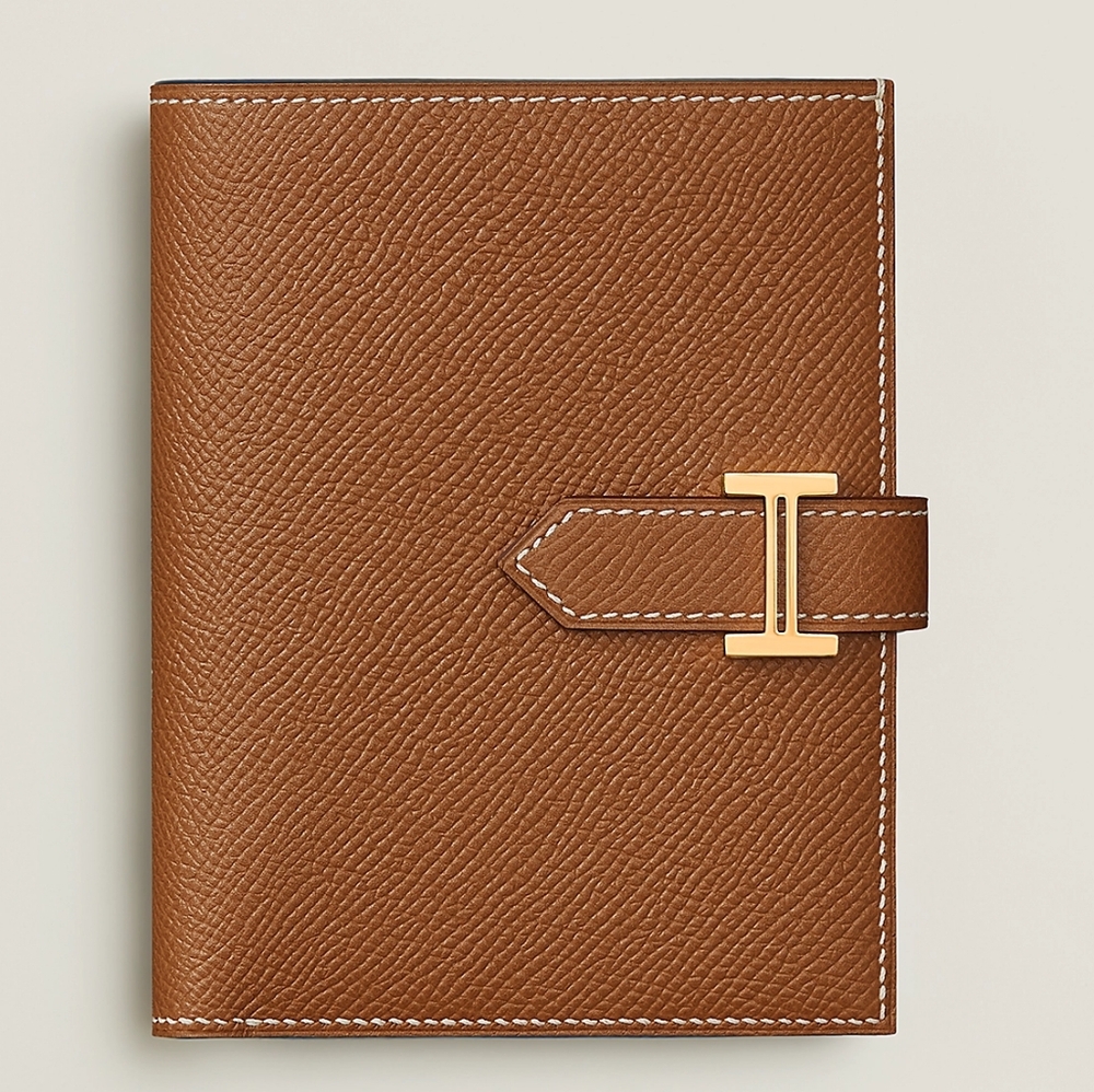 HERMES Bearn Compact Wallet Epsom Calfskin Gold New With Tags Full Set